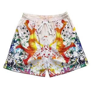 Venta al por mayor de alta calidad de verano de malla impresa pantalones cortos de gimnasio logotipo personalizado de los hombres pantalones cortos de poliéster en blanco - Product Image 2