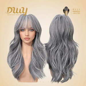 Peluca Sintética Darcy-DWY para Mujer, 24 Pulgadas, Hecha a Máquina, Larga, Ondulada, con Reflejos Grises y Blancos, Gran Área, Sin Pegamento, Transparente - Product Image 4