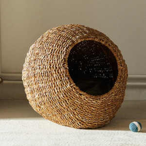 Venta al por mayor cama para mascotas de algas marinas naturales para perros y gatos cama redonda cueva para mascotas tejida a mano de alta calidad de Vietnam - Product Image 6