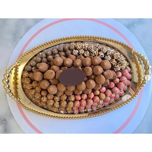 Metal <b>Chocolate</b> Tray With Flower Design Handle Sweets Serving Tray Top Quality Gold Dessert Display For <b>Wedding</b> And Any Events - Product Image 3