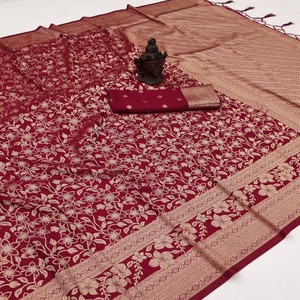 Sari VASTRA COTTAGE de Georgette Khadi Puro con Blusa de Tejido Elegante, Borde Exclusivo y Pequeños Motivos, Sari Étnico Ligero - Product Image 4