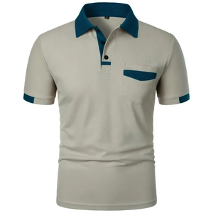 Camiseta deportiva informal de verano para hombre, manga corta, bloque de Color para Polo, bolsillo, estampado a rayas, tejido para uso diario, ropa de calle - Product Image 3