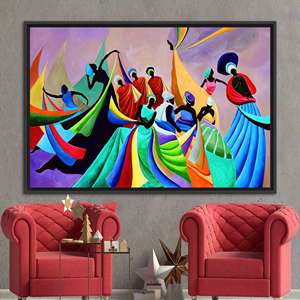 Vibrante Danza Africana - Impresión Moderna Abstracta en Lienzo, 1 Pieza: Marco Negro - Product Image 1