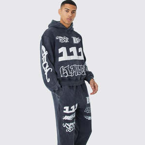 Custom Branded Men's Winter Casual <b>Maternity</b> Jogger Tracksuit Set with Baggy Flared Sweatpants and <b>Hoodie</b> - Product Image 1