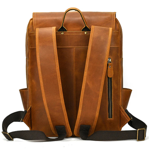 Sac à Dos d'Ordinateur en Cuir de Vachette de 14 Pouces de Grande Capacité Style Britannique Rétro Mode Fermeture à Glissière Style Vintage - Product Image 3