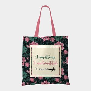 Bolsas de Mano de Lona de Algodón Resistentes y Elegantes con Múltiples Mensajes Impresos, Bolsas de Mano con Asas Rosas y Estampado de Flores - Product Image 4