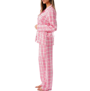 Conjunto de pijama a cuadros para mujer, manga larga, con botones en la parte delantera, ropa de dormir suave y cómoda, conjunto de dos piezas para estar en casa. - Product Image 6