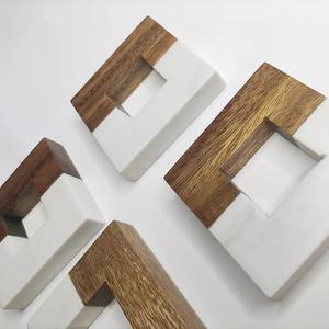 Handcrafted <b>Square</b> Napkin Ring <b>Set</b> Elegant Table Decor with Marble and Mango Wood Rustic Napkin Holders Stocked Eco-Friendly - Product Image 5