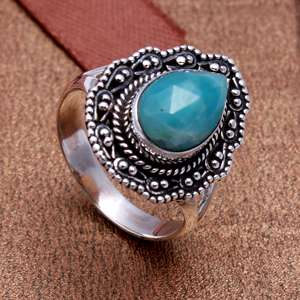 Anillo de piedra de pera hermosa de Plata de Ley 925 hecho a mano turquesa piedra preciosa joyería de boda regalo perfecto para fiestas de mujeres - Product Image 3