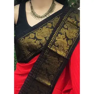 I più venduti sari Sungudi in cotone con bordo Zari tradizionale bellissimo design per le donne prezzo all'ingrosso