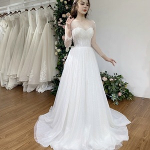 OEM Haute Qualité Moderne TNBP2401 Robe de Mariée Grande Taille Robe A-Line avec Perles Artisanales Cristaux Décorations Accents de Dentelle - Product Image 1