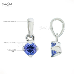 Pendentif solitaire authentique en tanzanite taille ronde de 4 mm avec or blanc massif 14 carats, bijoux fins pour la vente en gros, cadeau de mariage - Product Image 2