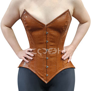 Brown Croc-Texture <b>PVC</b> Overbust Steel Boned Underwire Cups Curvy Waist Slimming Corset - Product Image 3