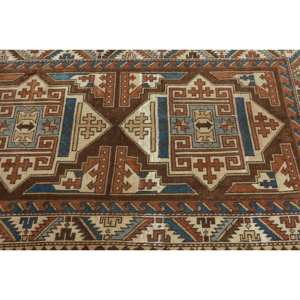 Style Ethnique 4x5.5ft Tapis Turc Classique Marron Bleu Patchwork Laine Polyester Rectangle Salon Tapis avec Support en Latex - Product Image 4