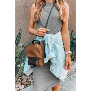 Vestido pulido para mujer, sin mangas, estampado crepé, tela satinada, transpirable, sólido, escritorio de oficina, ropa informal, tendencia de verano - Product Image 2