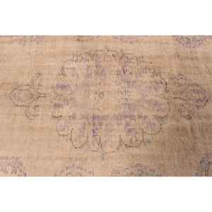 Alfombra Turca, Alfombra Vintage de 3.5x9 pies, Alfombra de Lana con Rayas Amarillas y Moradas - Product Image 5