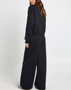 Ensemble de jogging pour femmes d'hiver, vêtements de sport, taille haute, molleton doux, décontracté, athlétique, grande taille, vêtements de sport, noir, ensemble 2 pièces - Product Image 6