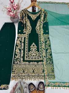 Bridal Wear Party Wear Faux Georgette Embroidery Chain Sequence Work <b>Top</b> With Work Plazzo And Work Dupatta Readymade Set - Product Image 5