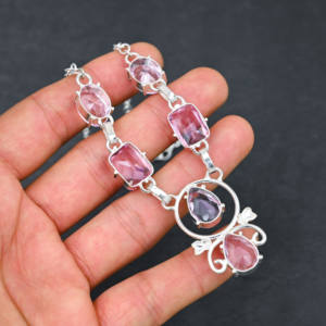 Collar de Lujo de Plata de Ley con Perla de Agua Dulce en Forma de Pera y Kunzita Rosa Creada en Laboratorio, de 18 Pulgadas, para Bodas y Regalos - Product Image 6