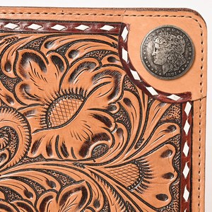 Nueva llegada de la cartera de cuero Tooled organizador de archivos Cartera de alta calidad personalizada de cuero genuino Floral cartera de documentos - Product Image 5