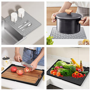 Quick-Drying Waterproof Eco-Friendly <b>Silicone</b> Square Kitchen Drain Pad with Folding Design Grey Black Coaster for Dish Drying - Product Image 6