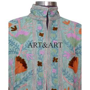 Manteau bomber en coton pour femme, style nouveau, court, matelassé, tricoté, floral, fait main, broderie Suzani - Product Image 3