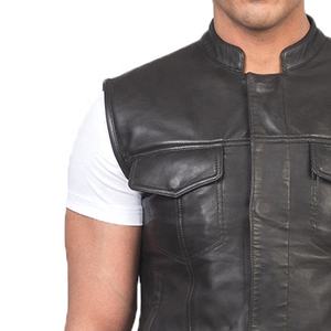 Gilet de moto en cuir sur mesure OEM, design personnalisé, broderie de haute qualité, cuir de vachette de première qualité, entièrement doublé, gilet de moto d'hiver - Product Image 3
