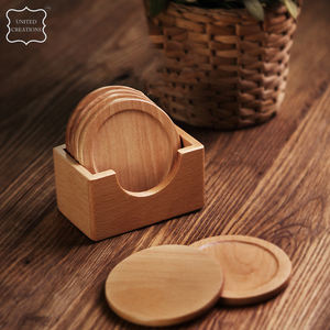 Sous-verres 2 couleurs en bois épais naturel Sous-verres en bois blanc isolé classique noyer bambou hêtre à usage décoratif - Product Image 3