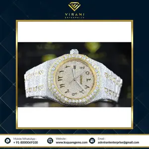 Fourniture directe d'usine Montre à quartz glacée pour hommes Style Hip Hop Cadran rond en diamant Bracelet en acier inoxydable New Age d'Inde - Product Image 5