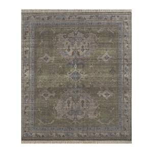 Tapis noué à la main en laine verte thym, motif médaillon, 9x12, rectangulaire, pour couloir, puzzle, pour adolescents, pour décorations de salon Rgs-1282 - Product Image 1