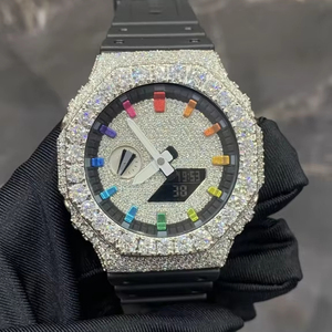 Tùy Chỉnh Moissanite <span class=keywords><strong>Casio</strong></span> Kim Cương Đồng Hồ Iced out Kim Cương Sang Trọng Đồng Hồ Kỹ Thuật Số Hip Hop Buss Xuống Đồng Hồ Quà Tặng Cho Anh - Product Image 1