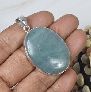 Colgante de piedra preciosa ovalada aguamarina, joyería de moda para mujer, estilo bohemio de plata, tendencia de Plata de Ley 925, regalo hecho a mano para ella - Product Image 3