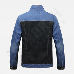 เสื้อแจ็คเก็ตยีนส์ผู้ชายแบบมีกระเป๋า 3 มิติ แต่งรอยขาด ซ่อมแซมรอยขาด ผ้าฝ้ายสีพื้น สไตล์เรโทร แฟชั่นสตรีทแวร์ - Product Image 5