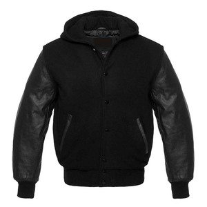High Quality Custom Leather Sleeves and Wool Body Unisex Vintage Letterman Varsity Bomber Baseball Hoodie with Zipper Closure - Product Image 1