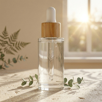 Kemasan Kecantikan Kaca Bening Premium dengan Tutup Pipet Bambu dan Sablon untuk Merek Perawatan Kulit Alami