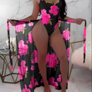Nouveau maillot de bain <span class=keywords><strong>bikini</strong></span> trois pièces pour femme, avec chemisier en maille et imprimé contrastant, idéal pour les sources chaudes - Product Image 2