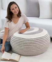 Ensemble de pouf rond en coton et tapis motif solide doux et imperméable pour mariage/fête technique au crochet pour salon