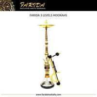 Chichas miniatures de luxe Farida 2022, style égyptien traditionnel, design à 3 niveaux, finition laquée en laiton, bol noir émaillé, fait main