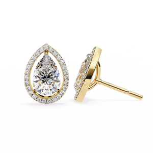 IGI Certified 18K Real Gold Round & Pear Cut Lab-Grown Diamond <b>Teardrop</b> <b>Stud</b> <b>Earrings</b> 0.71 Ctw Wedding Classic - Product Image 1