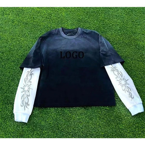 เสื้อยืดสองชั้นยอดนิยมสำหรับผู้ชาย คุณภาพสูง ผ้าฝ้าย 100% สกรีนลาย คอกลม แขนยาว ผ้าถัก - Product Image 2