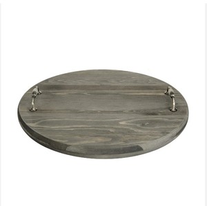 Bandeja giratoria Lazy Susan de madera de pino macizo gris rústico con asas de Metal Vintage para uso en hoteles y restaurantes - Product Image 1