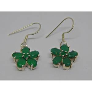 Pendientes de flores elegantes de Plata de Ley 925, joyería de boda minimalista de ónix verde Natural para regalo - Product Image 1