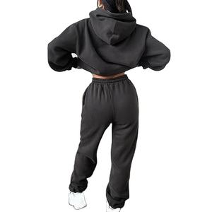 Custom Logo Unisex Slim Fit Breathable Winter <b>Fleece</b> Plus Size Casual Solid Hoodie and <b>Jogger</b> Tracksuit for <b>Women</b> - Product Image 3