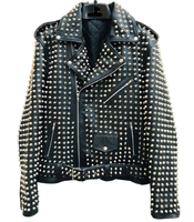 Jaket Kulit Hitam Full Studded Gaya Punk Musim Dingin Ukuran Besar Tahan Air Bernapas Dapat Dipesan Sesuai Keinginan