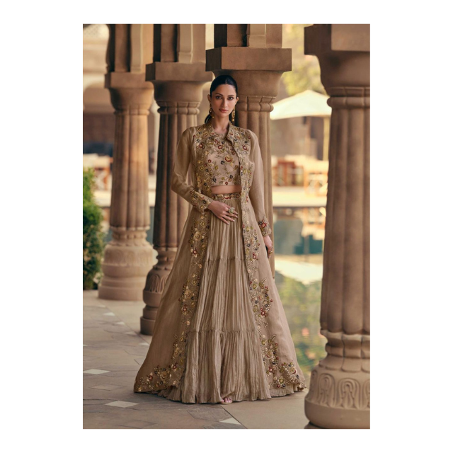 open lace back dress Purple Indo-Western Party Dress with Gold Embroidery & Matching Dupatt main image 1