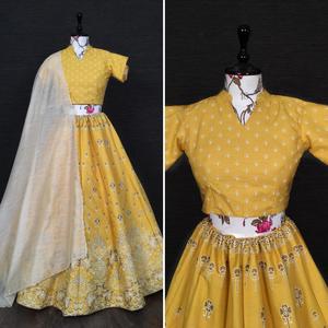 Nueva hermosa secuencia de hilo nupcial Lehenga Choli Georgette trabajo bordado semi cosido con tela de trabajo Dupatta - Product Image 3