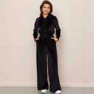 Ensemble 2 pièces en velours écologique pour femmes, survêtement en gros pour la saison d'automne |   Survêtements en velours pour femmes, sweat à capuche zippé - Product Image 3