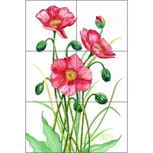 Libby Coquelicot Fleurs Carrelage Céramique Murale SLA045 Art Floral Mural Dosseret - Product Image 1