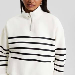 Sudaderas con capucha de cuello alto con cremallera de 1/4 cuartos gruesas de gran tamaño a la moda personalizada para mujer - Product Image 4