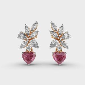 Pink Sapphire Pink Diamond Dangle <b>Earrings</b> Marquise Pear and Round Cut Lab Grown Diamond Wedding Engagement CVD HPHT Diamond - Product Image 1